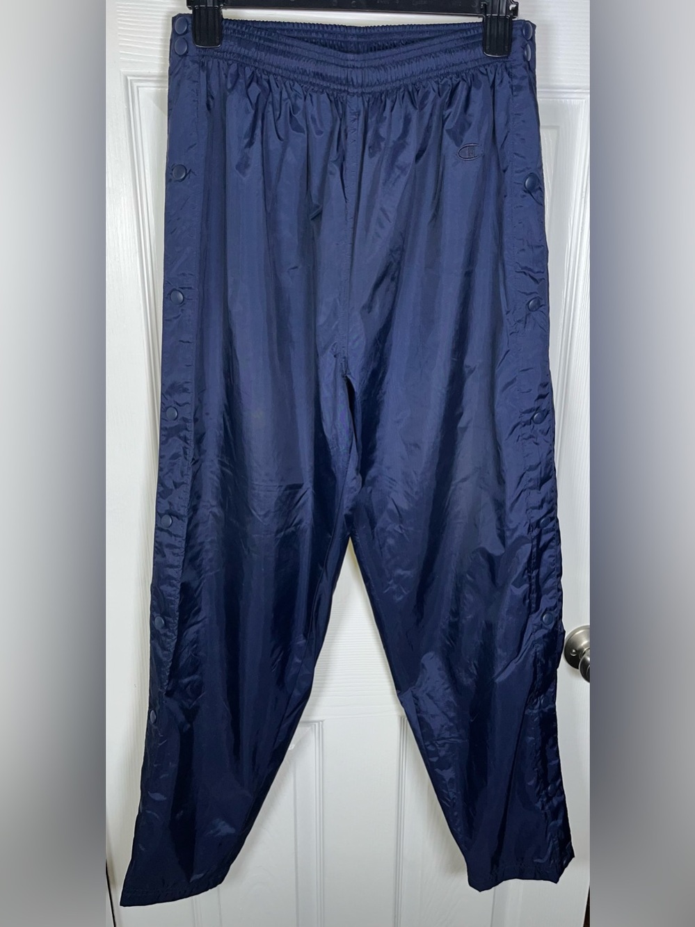 Men’s Vintage Champion Snap Track Pants Medium M Nylon Navy Blue